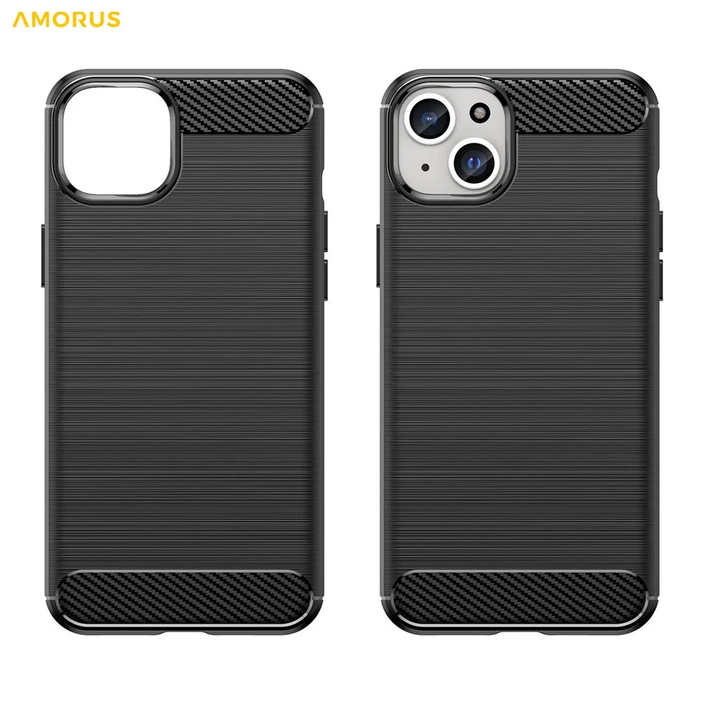 AMORUS For iPhone 15 Plus Case Carbon Fiber Texture Brushed Protective Phone Cover - Black - 7