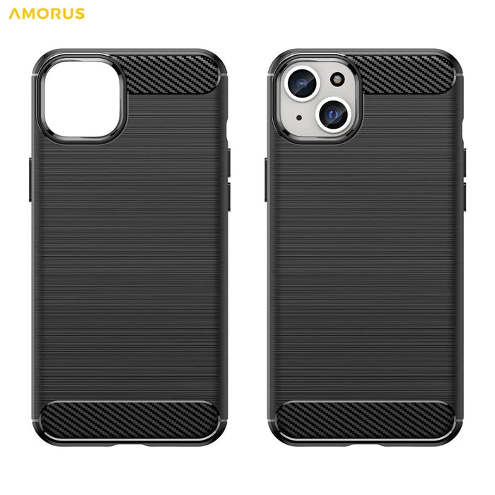 AMORUS For iPhone 15 Plus Case Carbon Fiber Texture Brushed Protective Phone Cover - Black - 7