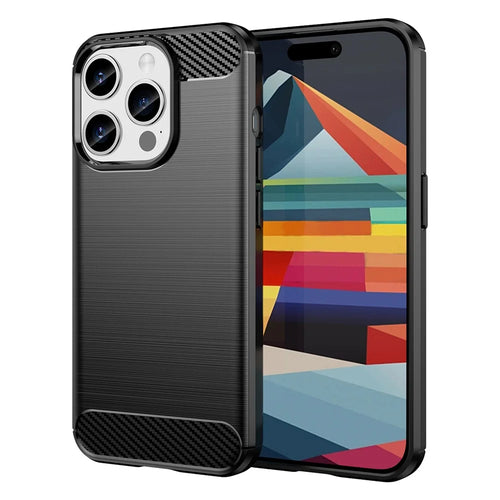 AMORUS For iPhone 15 Pro Case Carbon Fiber Texture Brushed Protective Phone Cover - Black - 1