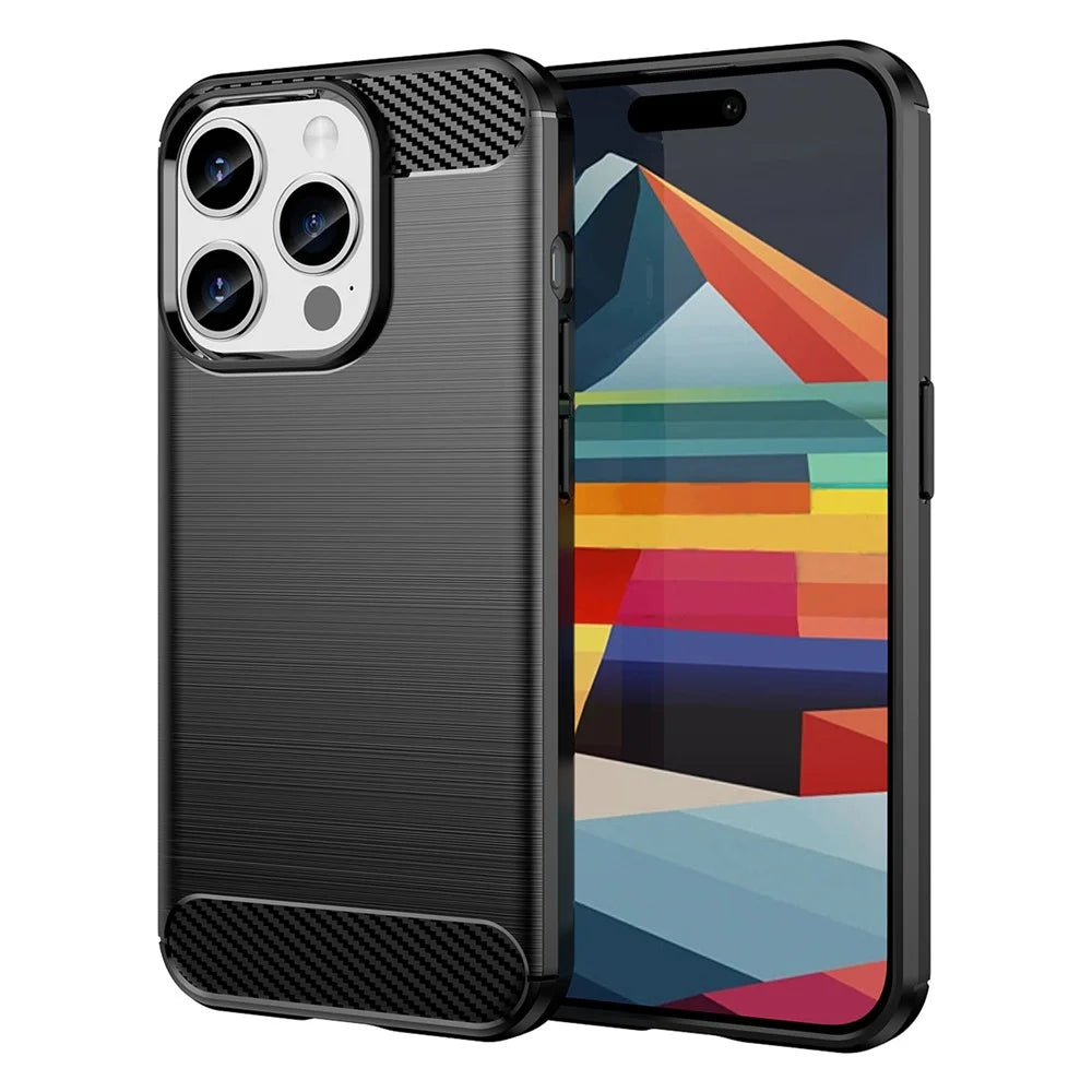 AMORUS For iPhone 15 Pro Case Carbon Fiber Texture Brushed Protective Phone Cover - Black - 1