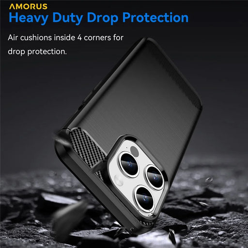 AMORUS For iPhone 15 Pro Case Carbon Fiber Texture Brushed Protective Phone Cover - Black - 2