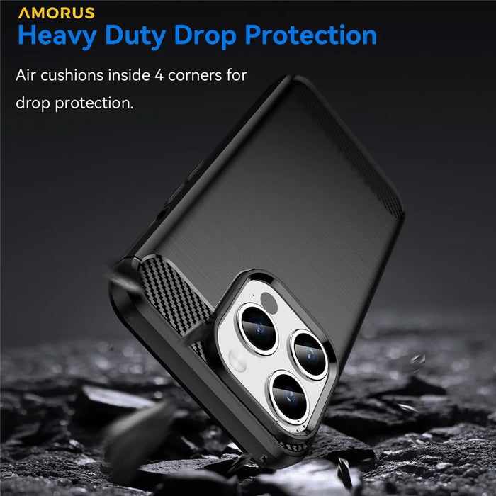 AMORUS For iPhone 15 Pro Case Carbon Fiber Texture Brushed Protective Phone Cover - Black - 2