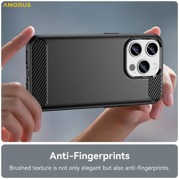 AMORUS For iPhone 15 Pro Case Carbon Fiber Texture Brushed Protective Phone Cover - Black - 4