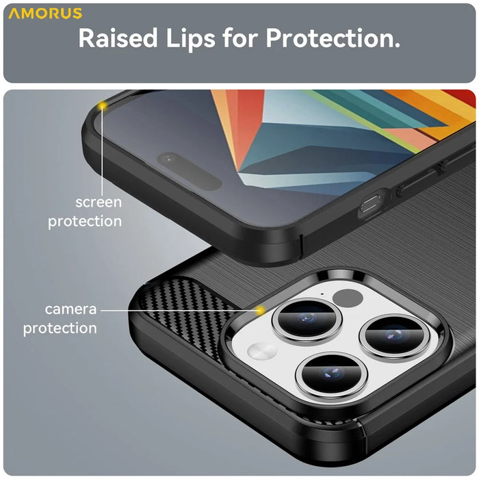AMORUS For iPhone 15 Pro Case Carbon Fiber Texture Brushed Protective Phone Cover - Black - 5
