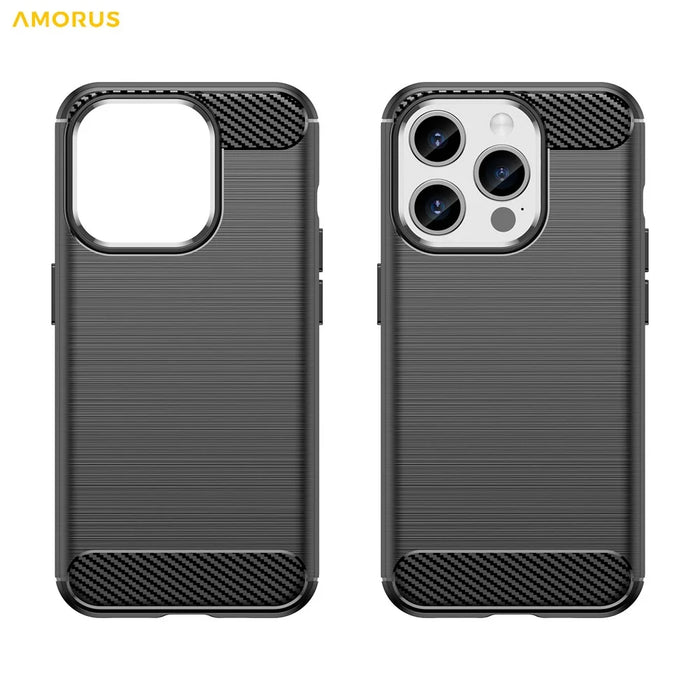 AMORUS For iPhone 15 Pro Case Carbon Fiber Texture Brushed Protective Phone Cover - Black - 7