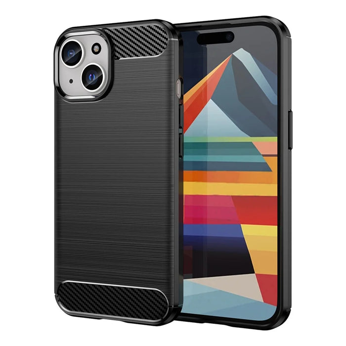 AMORUS For iPhone 15 Case Carbon Fiber Texture Brushed Protective Phone Cover - Black - 1