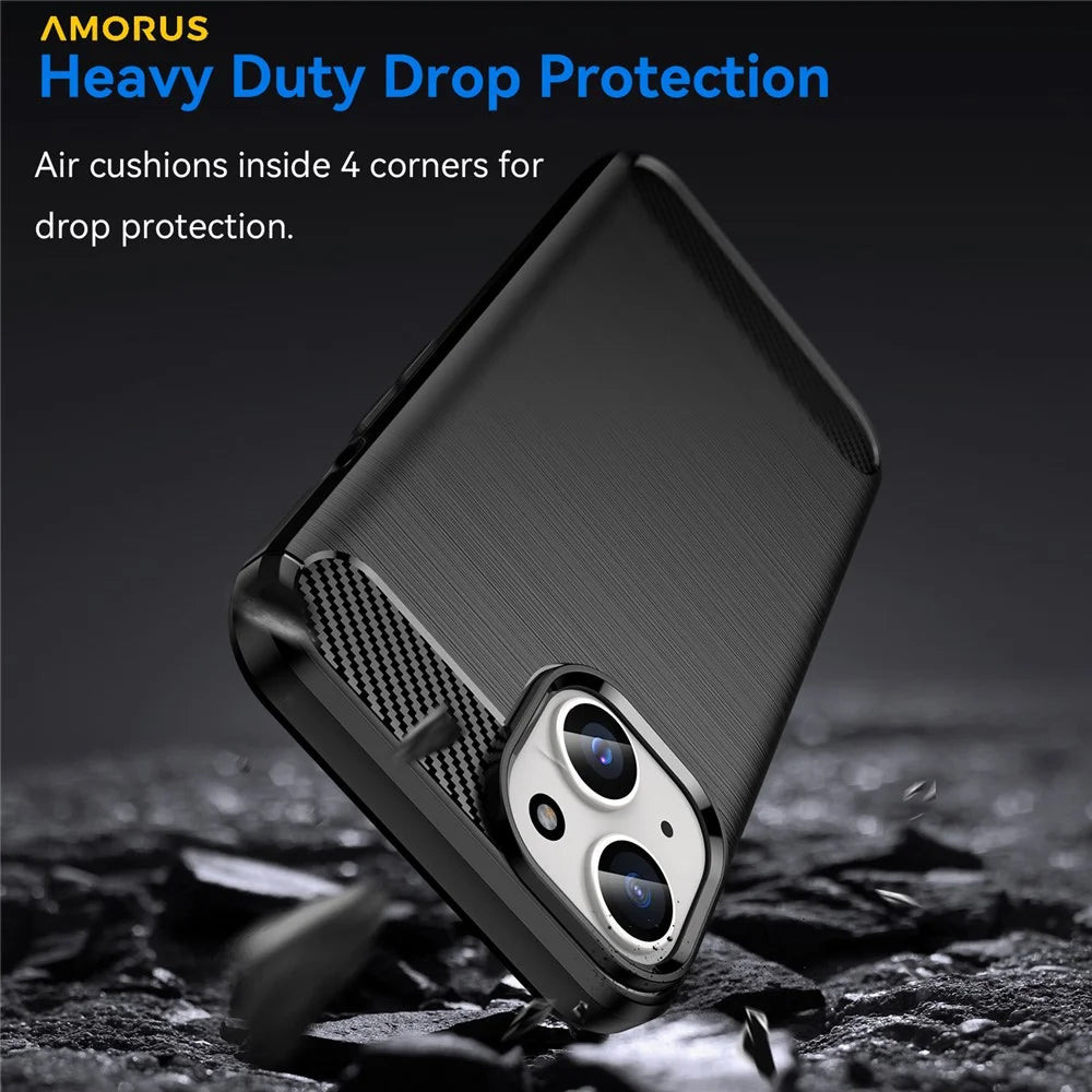 AMORUS For iPhone 15 Case Carbon Fiber Texture Brushed Protective Phone Cover - Black - 2