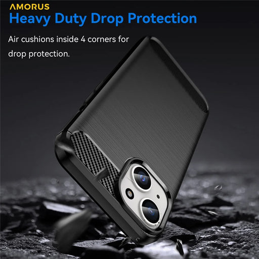 AMORUS For iPhone 15 Case Carbon Fiber Texture Brushed Protective Phone Cover - Black - 2