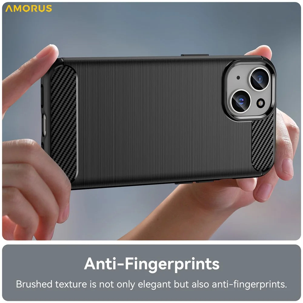 AMORUS For iPhone 15 Case Carbon Fiber Texture Brushed Protective Phone Cover - Black - 4