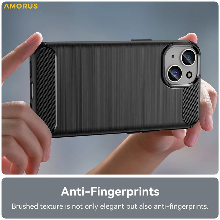 AMORUS For iPhone 15 Case Carbon Fiber Texture Brushed Protective Phone Cover - Black - 4