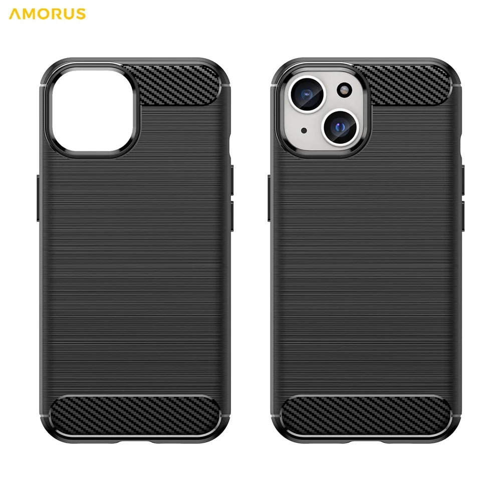 AMORUS For iPhone 15 Case Carbon Fiber Texture Brushed Protective Phone Cover - Black - 7