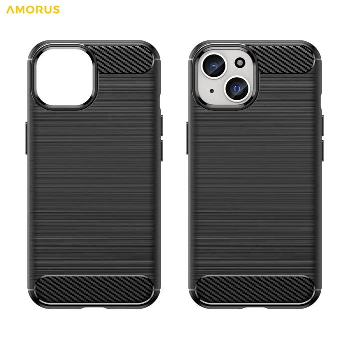 AMORUS For iPhone 15 Case Carbon Fiber Texture Brushed Protective Phone Cover - Black - 7