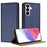 For Samsung Galaxy S26 Case L-Shaped Grid Pattern Leather Stand Phone Cover with Card Slots - Blue - 1