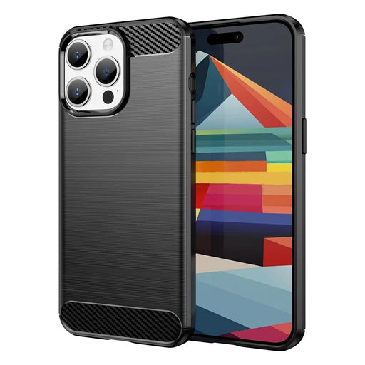 AMORUS For iPhone 15 Pro Max Case Carbon Fiber Texture Brushed Protective Phone Cover - Black - 1