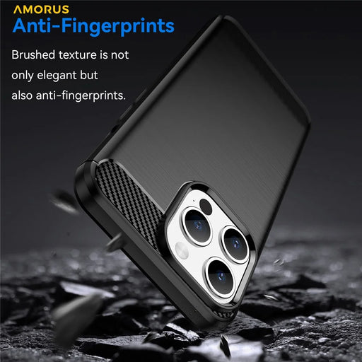 AMORUS For iPhone 15 Pro Max Case Carbon Fiber Texture Brushed Protective Phone Cover - Black - 2