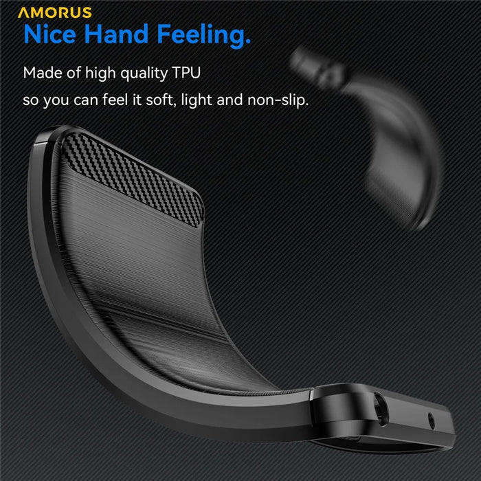 AMORUS For iPhone 15 Pro Max Case Carbon Fiber Texture Brushed Protective Phone Cover - Black - 3