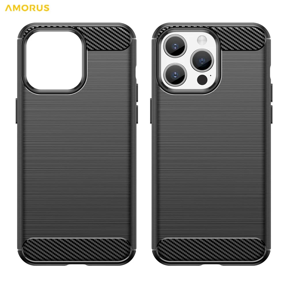 AMORUS For iPhone 15 Pro Max Case Carbon Fiber Texture Brushed Protective Phone Cover - Black - 7