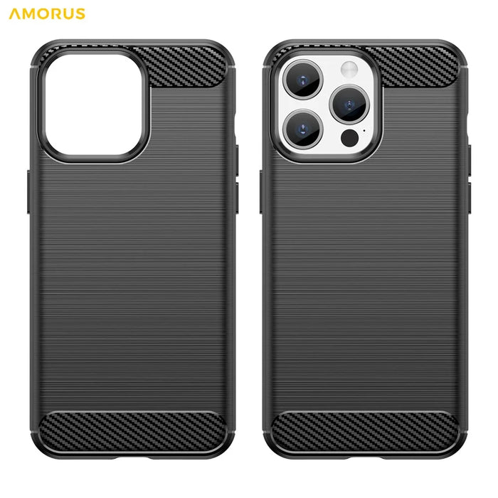 AMORUS For iPhone 15 Pro Max Case Carbon Fiber Texture Brushed Protective Phone Cover - Black - 7