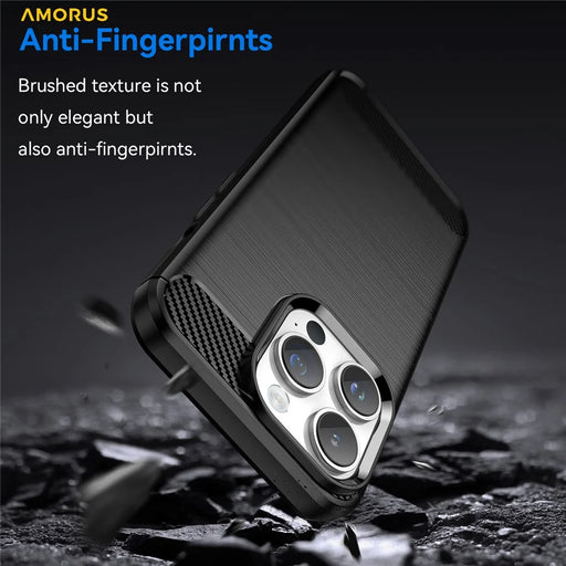 AMORUS For iPhone 14 Pro Max Case Carbon Fiber Texture Brushed Protective Phone Cover - Black - 2