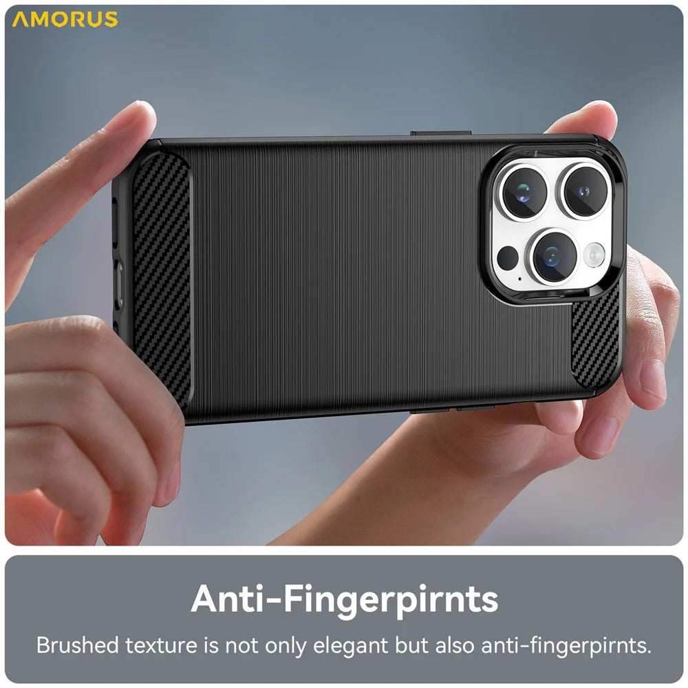 AMORUS For iPhone 14 Pro Max Case Carbon Fiber Texture Brushed Protective Phone Cover - Black - 4