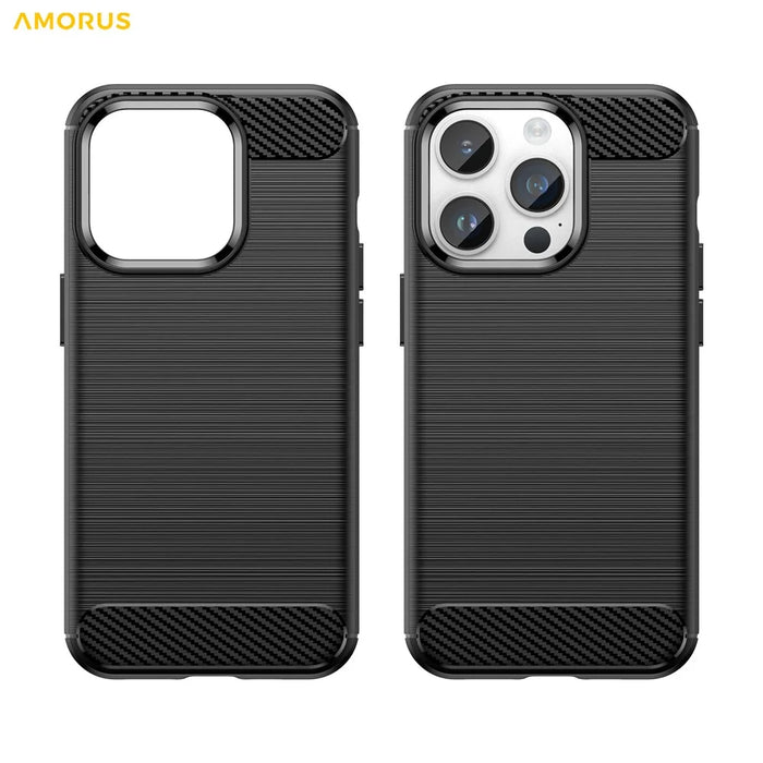 AMORUS For iPhone 14 Pro Max Case Carbon Fiber Texture Brushed Protective Phone Cover - Black - 7