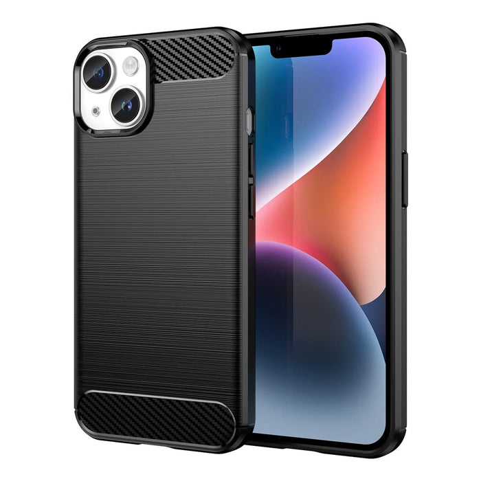 AMORUS For iPhone 14 Case Carbon Fiber Texture Brushed Protective Phone Cover - Black - 1