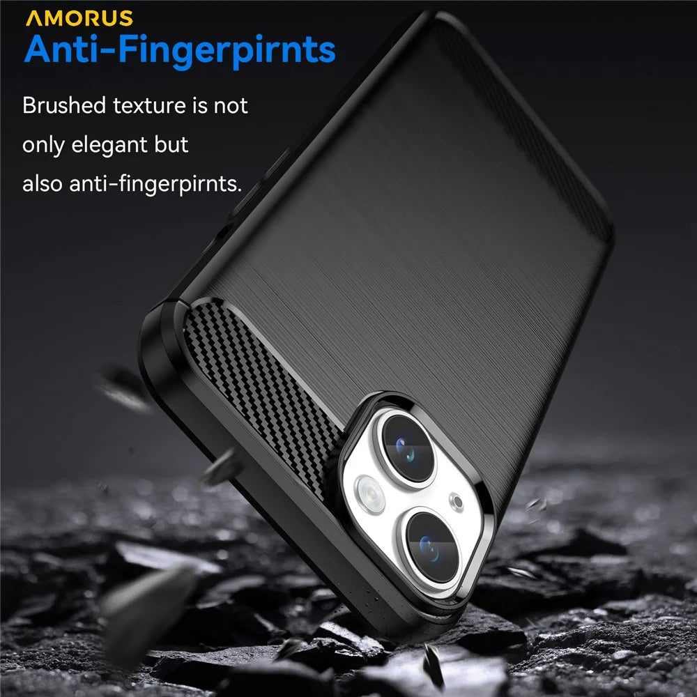 AMORUS For iPhone 14 Case Carbon Fiber Texture Brushed Protective Phone Cover - Black - 2