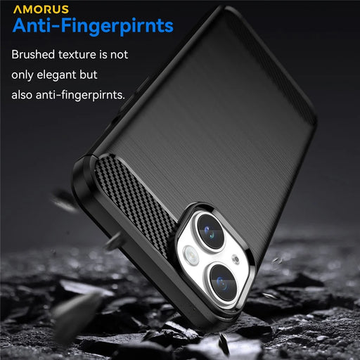 AMORUS For iPhone 14 Case Carbon Fiber Texture Brushed Protective Phone Cover - Black - 2