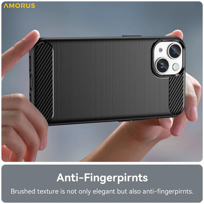 AMORUS For iPhone 14 Case Carbon Fiber Texture Brushed Protective Phone Cover - Black - 4