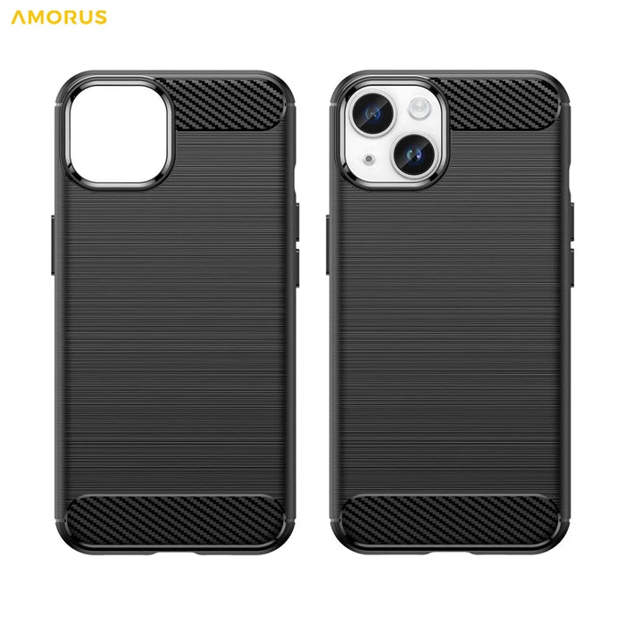AMORUS For iPhone 14 Case Carbon Fiber Texture Brushed Protective Phone Cover - Black - 7