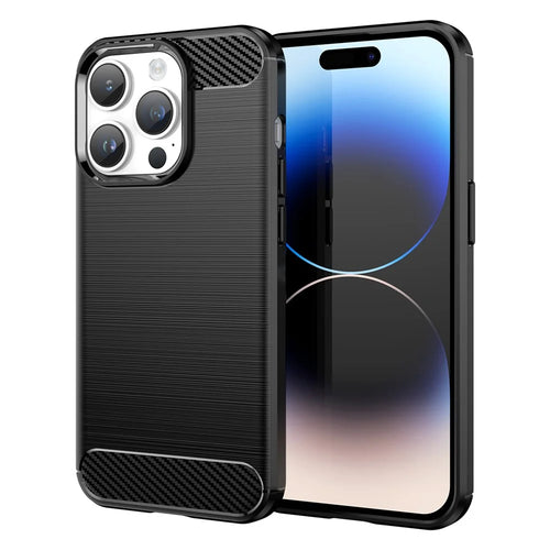 AMORUS For iPhone 14 Pro Case Carbon Fiber Texture Brushed Protective Phone Cover - Black - 1