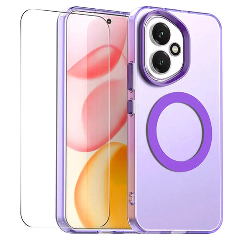 ENKAY HAT PRINCE For Honor 400 5G (Global) Case with 9H Tempered Glass PC TPU Phone Cover Magnetic Case - Purple - 1