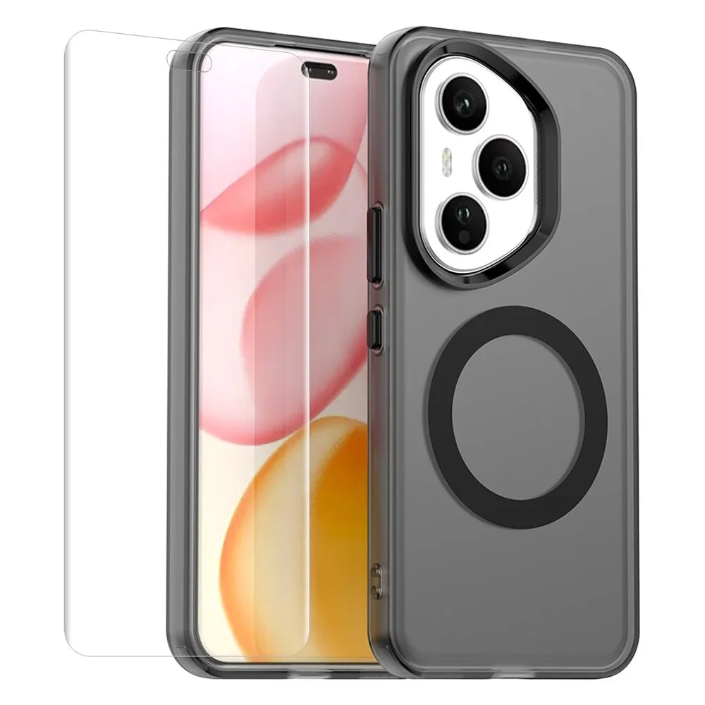 ENKAY Hat-Prince For Honor 400 Pro 5G (Global) Case with Hydrogel Film PC TPU Phone Cover Magnetic Case - Black - 1