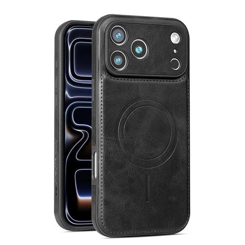For iPhone 17 Pro Max Phone Case Compatible with MagSafe PC PU Leather Back Cover - Black - 1