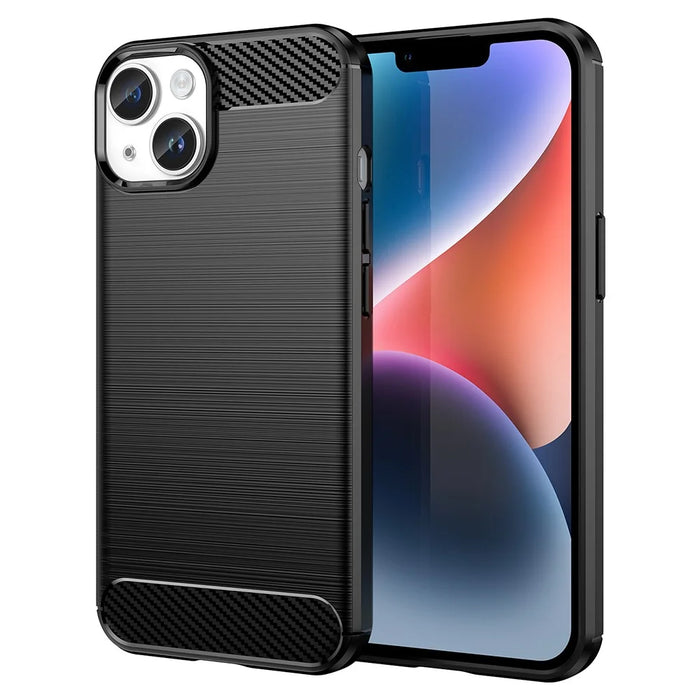 AMORUS For iPhone 14 Plus Case Carbon Fiber Texture Brushed Protective Phone Cover - Black - 1