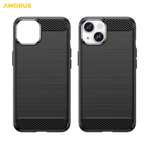 AMORUS For iPhone 14 Plus Case Carbon Fiber Texture Brushed Protective Phone Cover - Black - 2