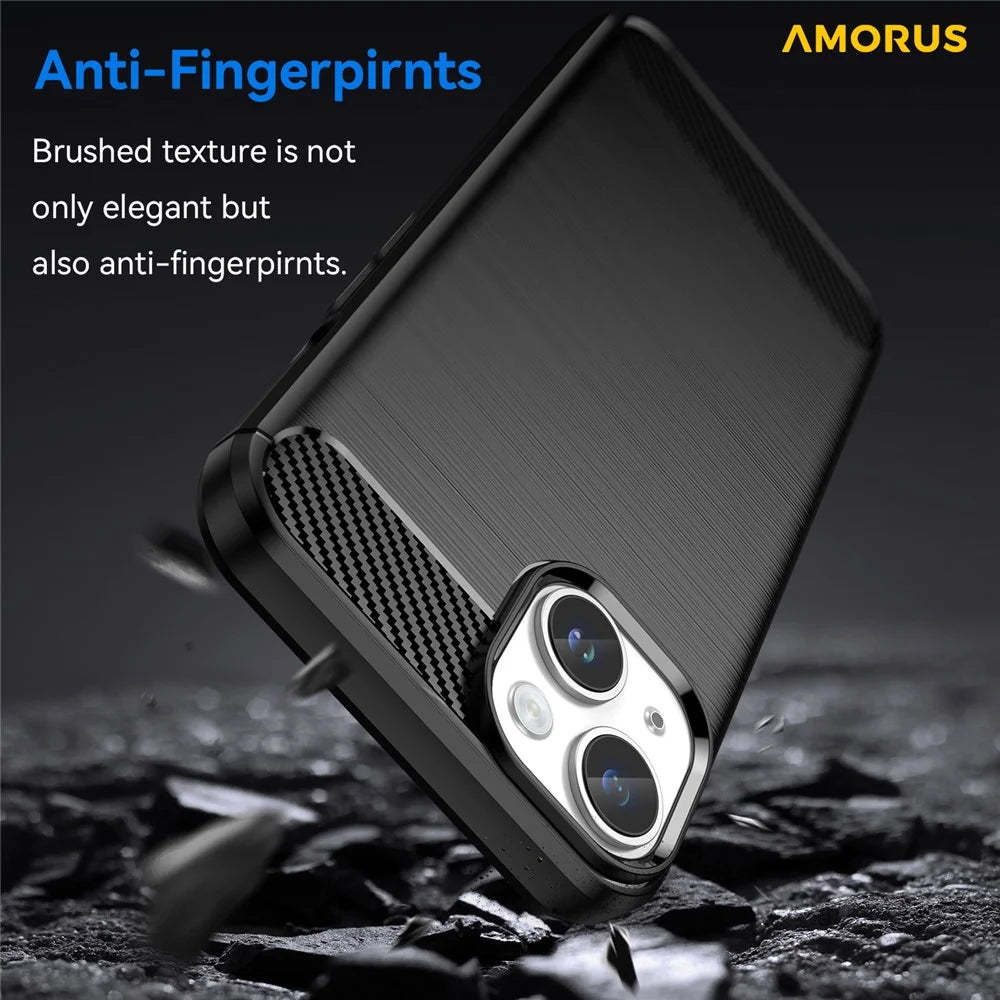 AMORUS For iPhone 14 Plus Case Carbon Fiber Texture Brushed Protective Phone Cover - Black - 3
