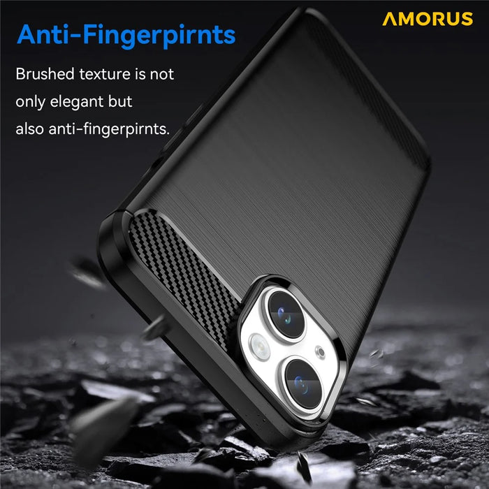 AMORUS For iPhone 14 Plus Case Carbon Fiber Texture Brushed Protective Phone Cover - Black - 3