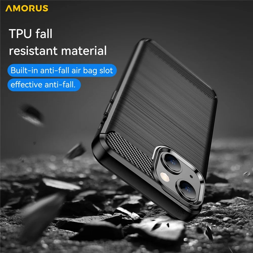 AMORUS For iPhone 13 Case Carbon Fiber Texture Brushed Protective Phone Cover - Black - 2