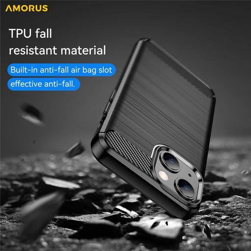 AMORUS For iPhone 13 Case Carbon Fiber Texture Brushed Protective Phone Cover - Black - 2