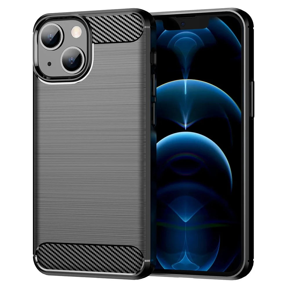 AMORUS For iPhone 13 mini Case Carbon Fiber Texture Brushed Protective Phone Cover - Black - 1