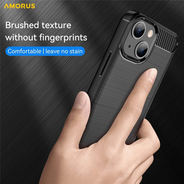 AMORUS For iPhone 13 mini Case Carbon Fiber Texture Brushed Protective Phone Cover - Black - 5