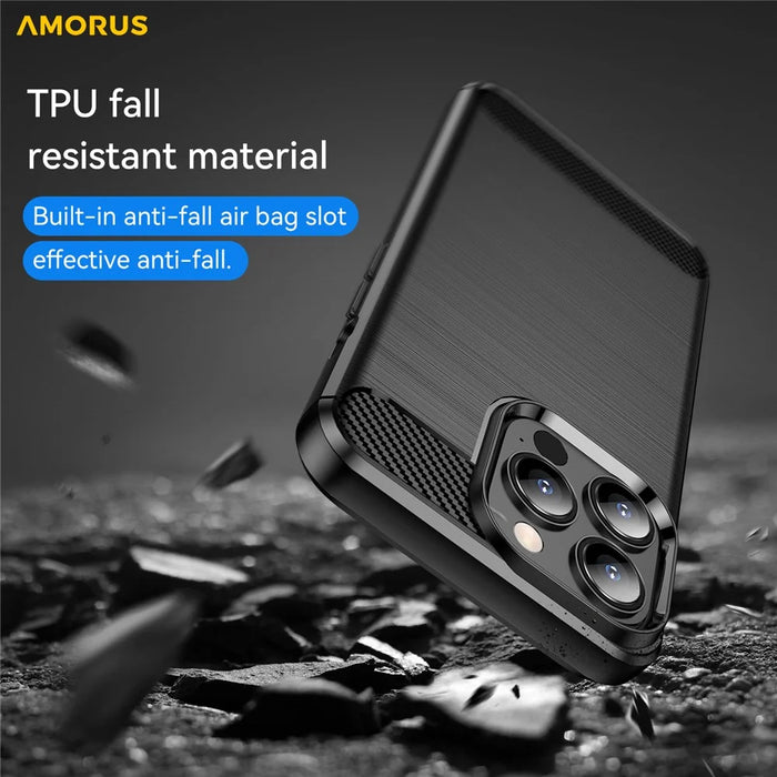 AMORUS For iPhone 13 Pro Case Carbon Fiber Texture Brushed Protective Phone Cover - Black - 2