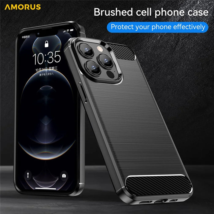 AMORUS For iPhone 13 Pro Case Carbon Fiber Texture Brushed Protective Phone Cover - Black - 7