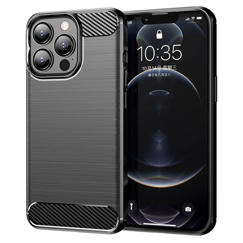 AMORUS For iPhone 13 Pro Max Case Carbon Fiber Texture Brushed Protective Phone Cover - Black - 1