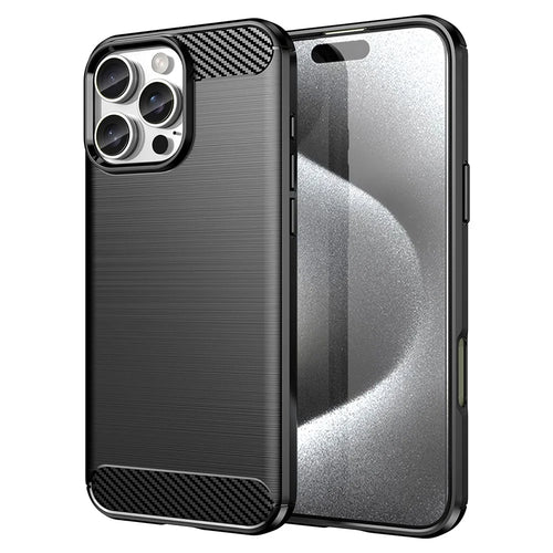 AMORUS For iPhone 16 Pro Max Case Carbon Fiber Texture Brushed Protective Phone Cover - Black - 1
