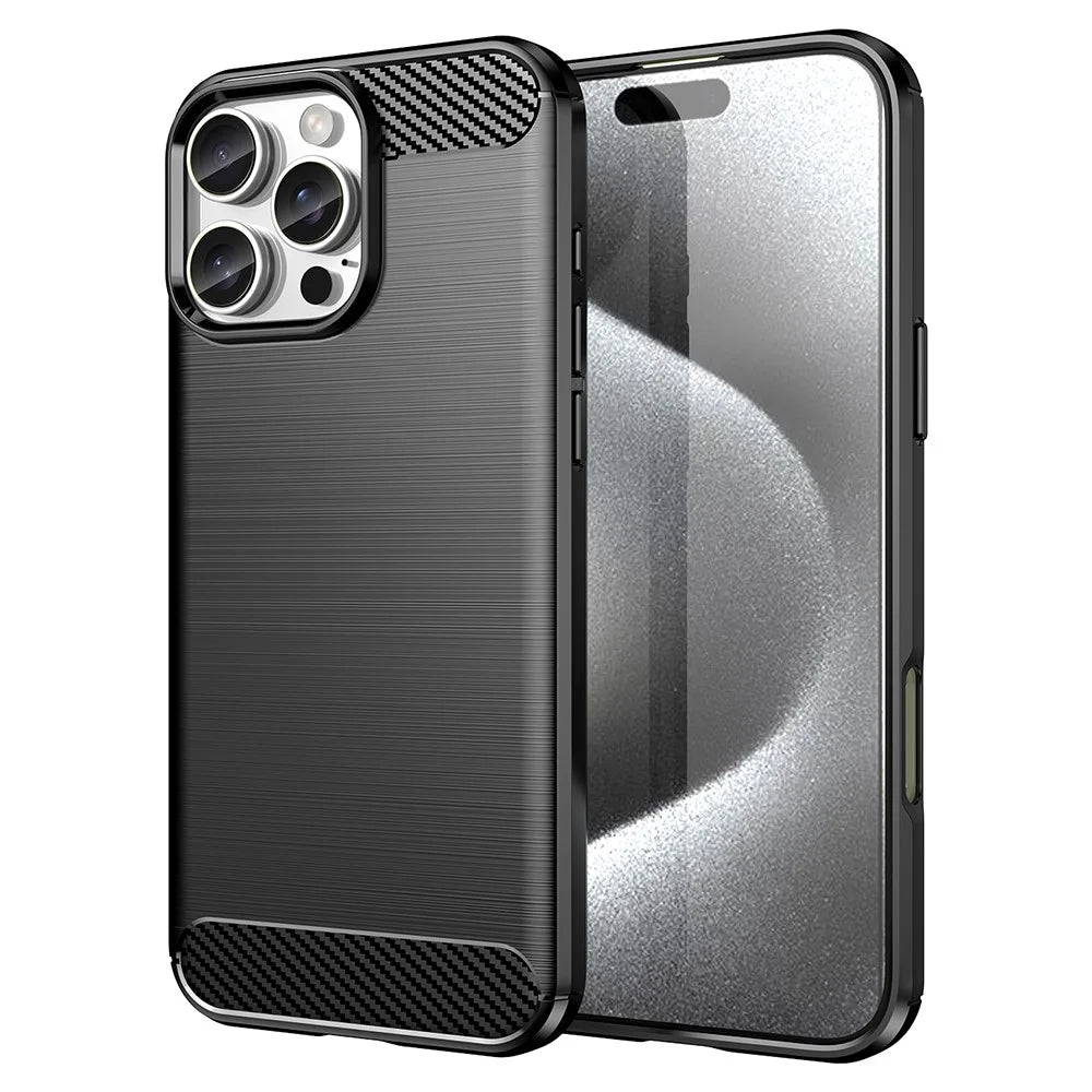 AMORUS For iPhone 16 Pro Max Case Carbon Fiber Texture Brushed Protective Phone Cover - Black - 1