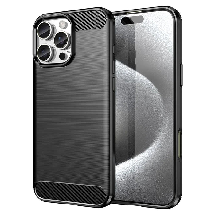 AMORUS For iPhone 16 Pro Max Case Carbon Fiber Texture Brushed Protective Phone Cover - Black - 1