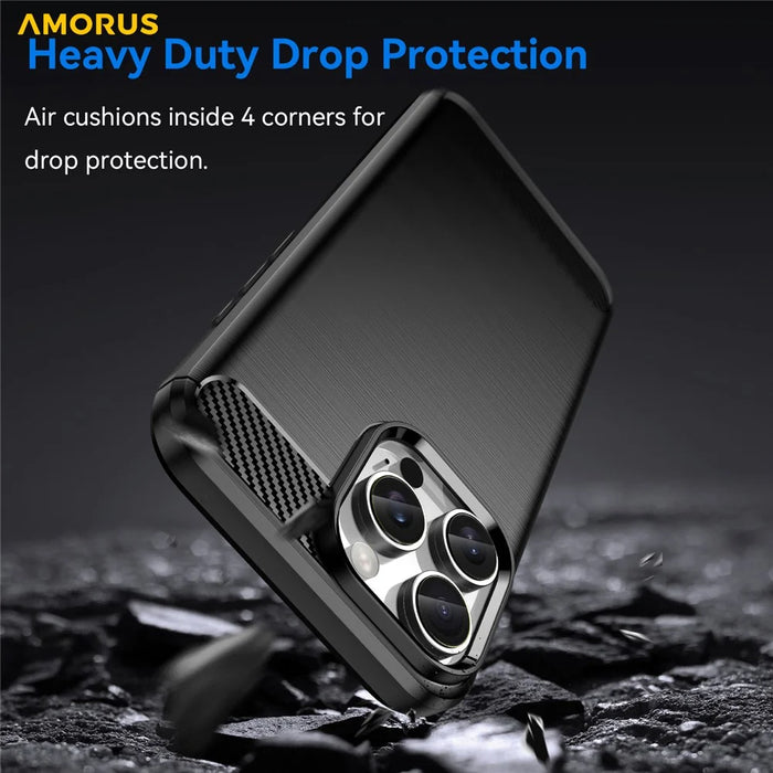 AMORUS For iPhone 16 Pro Max Case Carbon Fiber Texture Brushed Protective Phone Cover - Black - 3