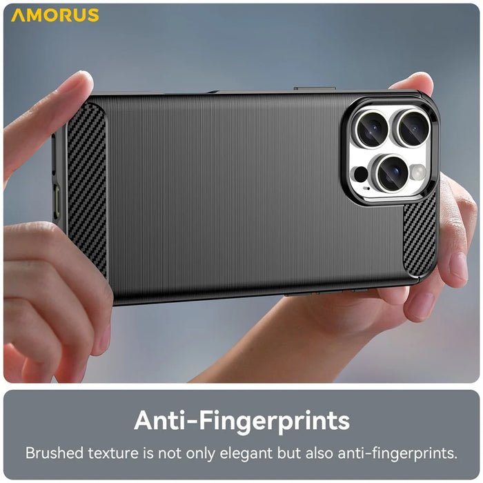 AMORUS For iPhone 16 Pro Max Case Carbon Fiber Texture Brushed Protective Phone Cover - Black - 5